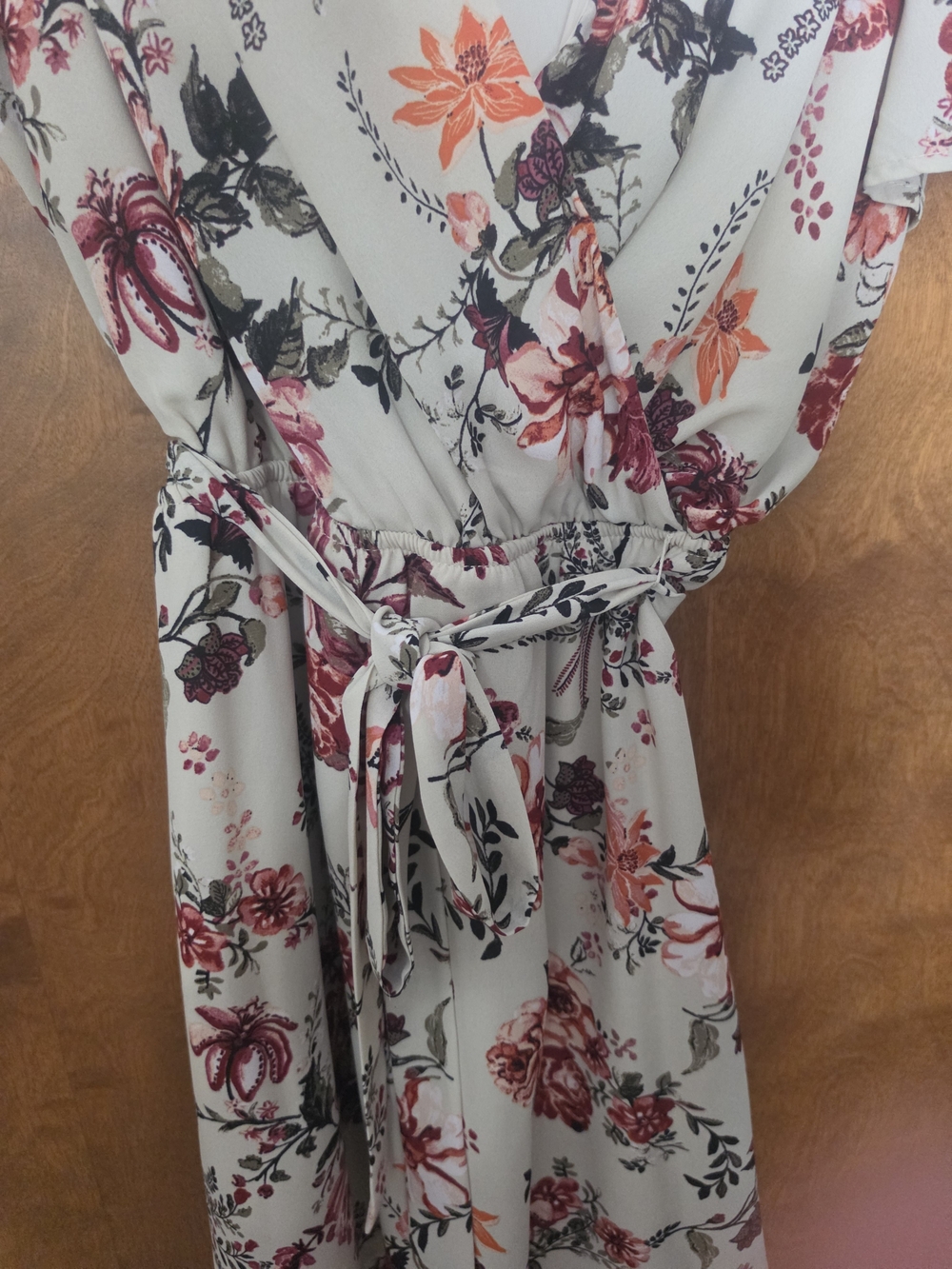 AUW Cream Mini Dress with Red & Orange Floral Print - Picture 3 of 3